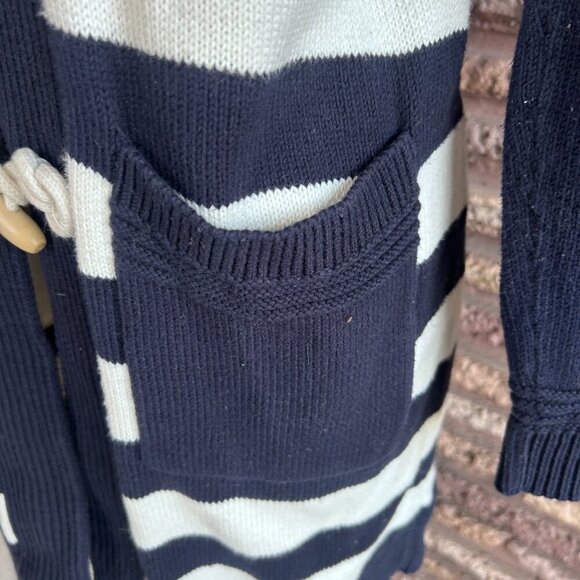 Talbots Navy Blue Nautical Striped Toggle Button Coatigan Cardigan Sweater - Picture 4 of 9
